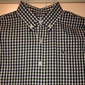 Vineyard Vines Navy, Green, & White Gingham - Med